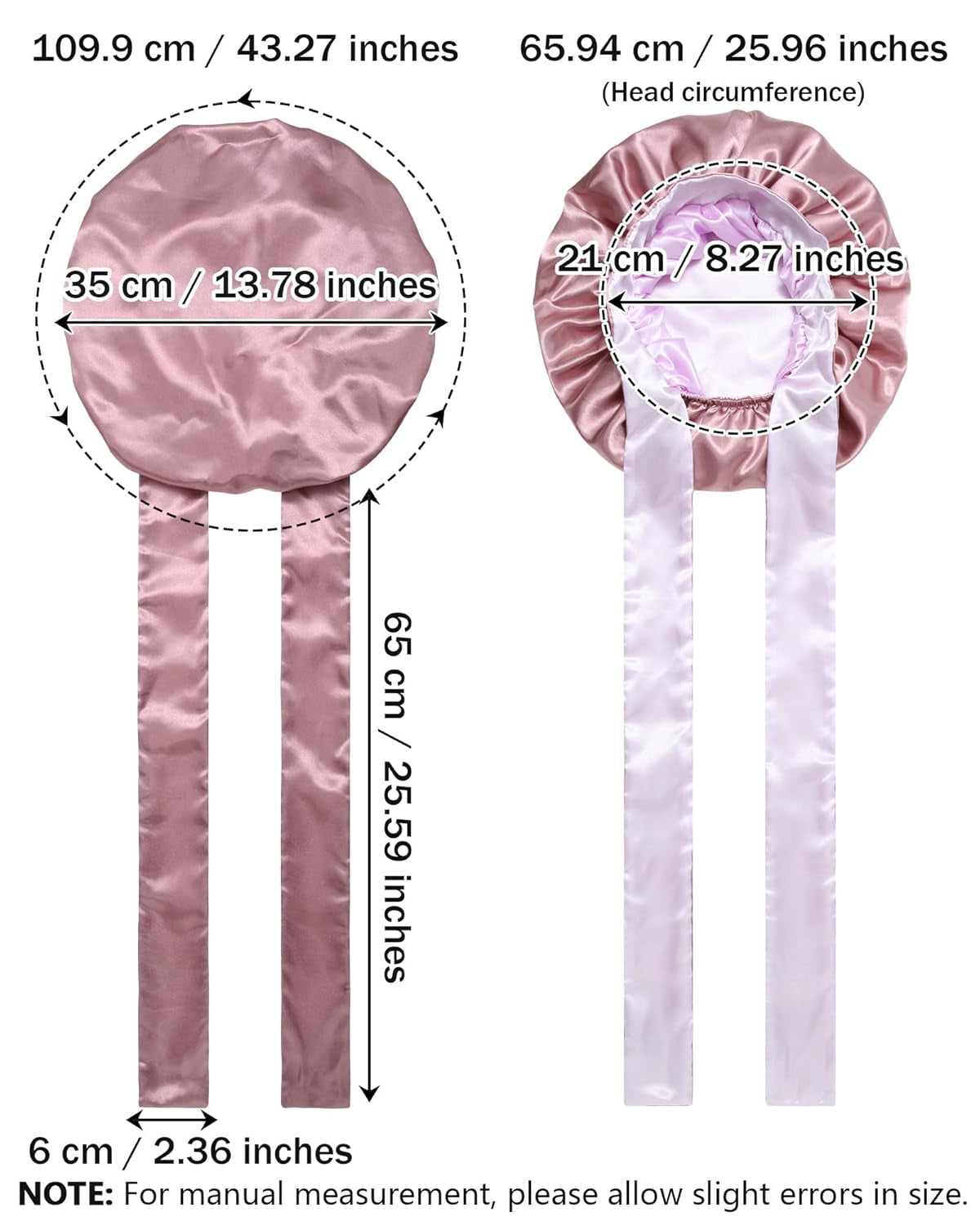 Satin Silk Hair Bonnets for Women Curly Hair Wrap for Sleeping Cap Reversible Bonnet with Tie Band Night Double Layer Sleep Cap ( Reversible Satin Bonnet(Bean Paste + Light Purple)