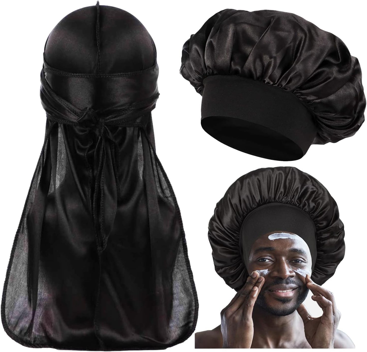 2 PCS Bonnet for Men,Silk Hair Bonnet for Sleeping Women,Matching Bonnets and Durag Set
