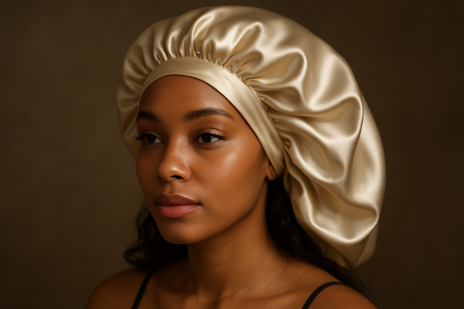 picture of a woman wearing a silk bonnet